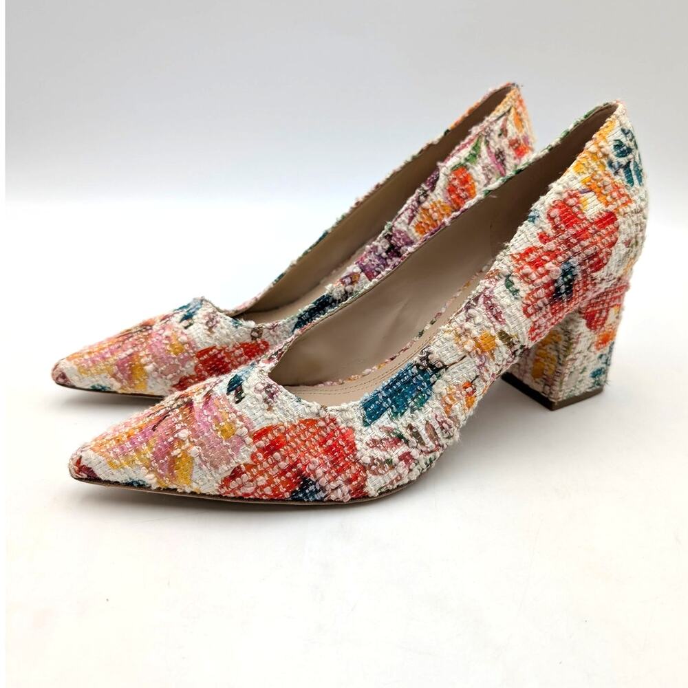 Marc Fisher Zala Block Heel Pump Pointy Toe Women's Floral Size US9M EU39.5